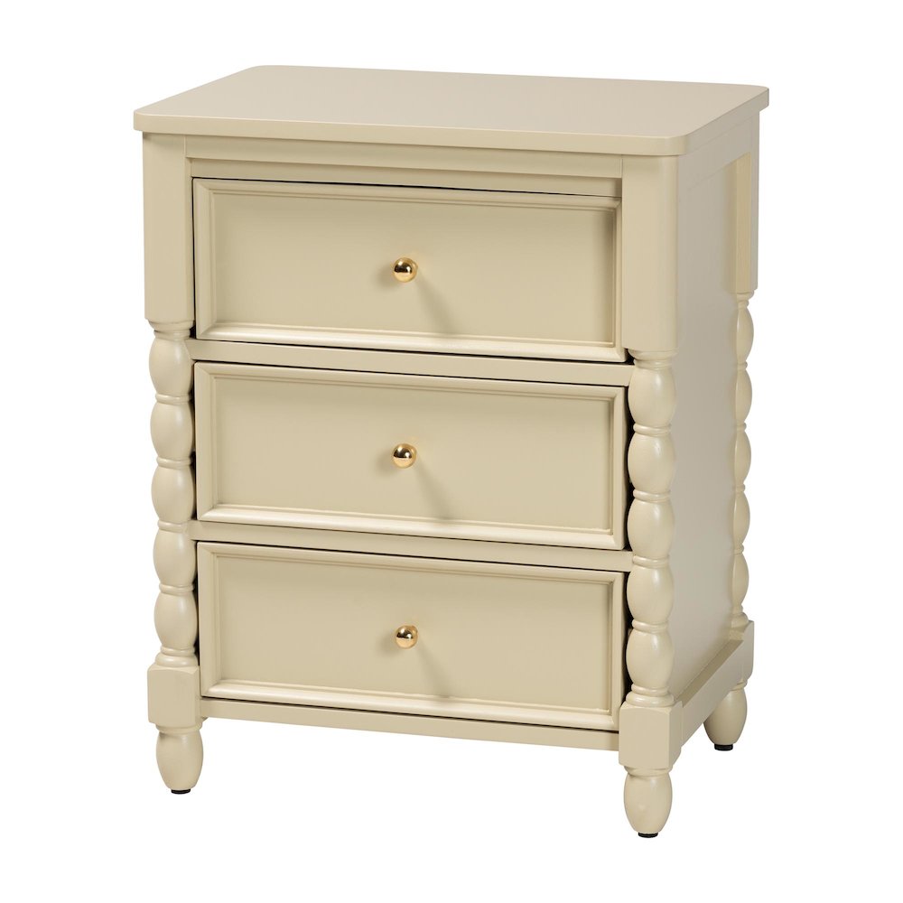 Nightstand with Spindle Legs - 3-Drawer Bedside Table with Turned Detailing. Picture 1