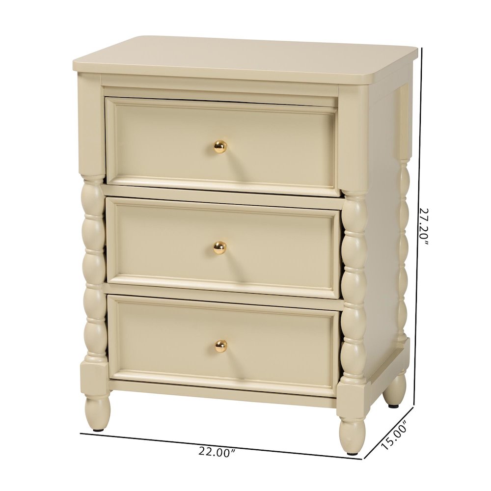 Nightstand with Spindle Legs - 3-Drawer Bedside Table with Turned Detailing. Picture 9