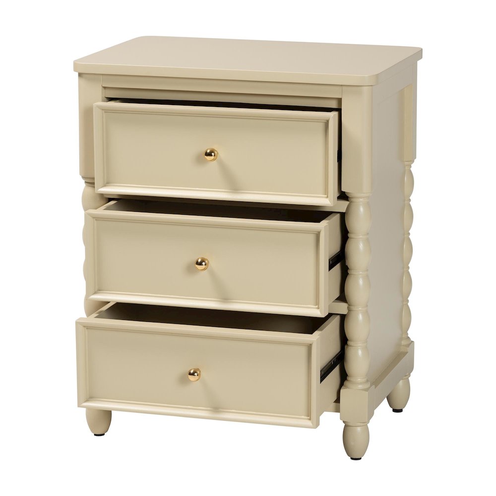 Nightstand with Spindle Legs - 3-Drawer Bedside Table with Turned Detailing. Picture 3