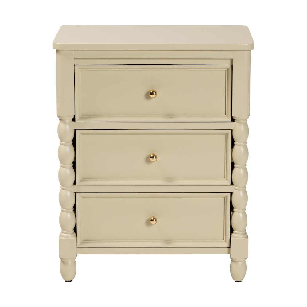 Nightstand with Spindle Legs - 3-Drawer Bedside Table with Turned Detailing. Picture 4