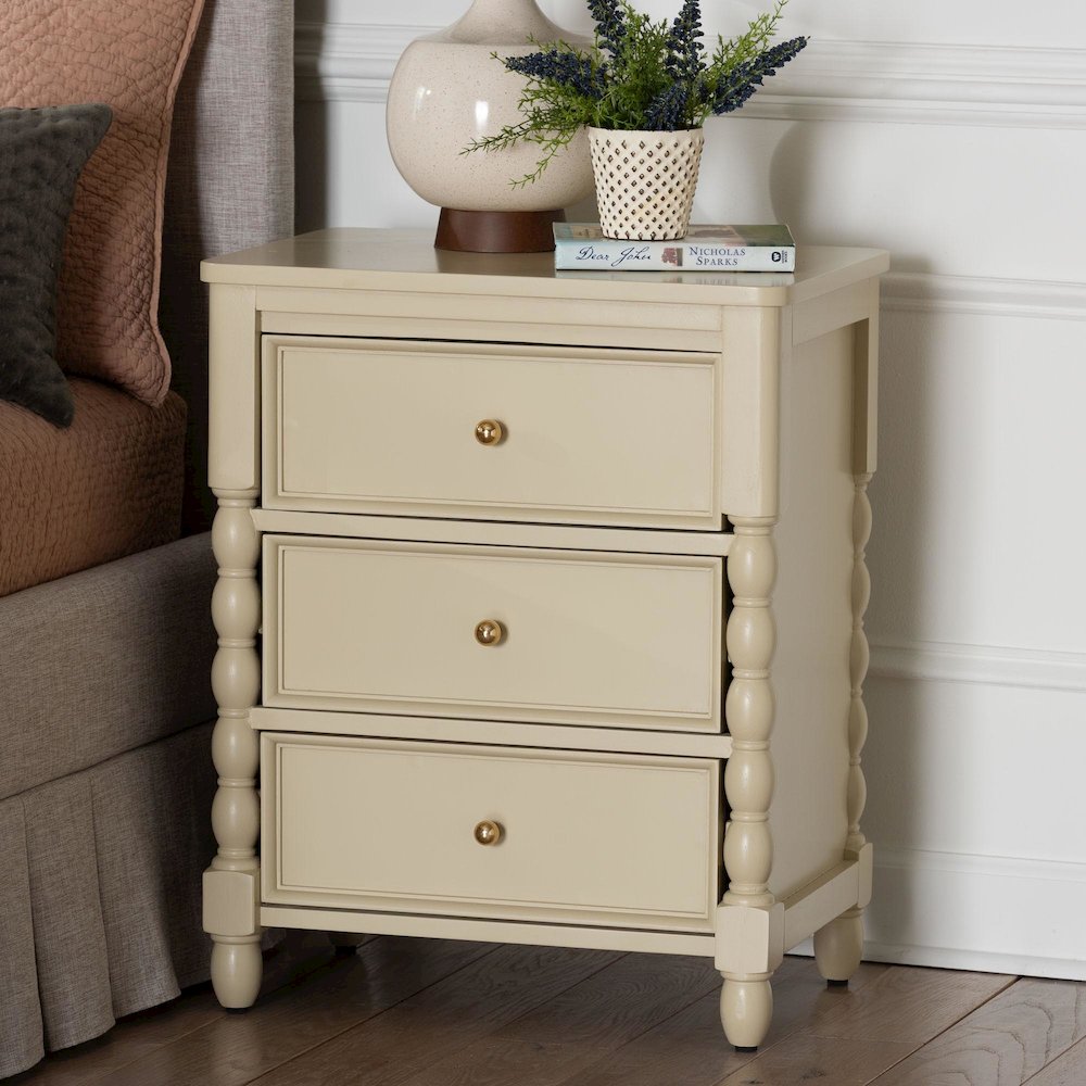 Nightstand with Spindle Legs - 3-Drawer Bedside Table with Turned Detailing. Picture 2