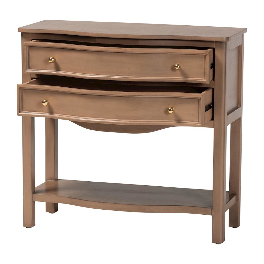 2-Drawer Entryway Table with Open Shelf and Sculpted Apron for Living Room. Picture 3