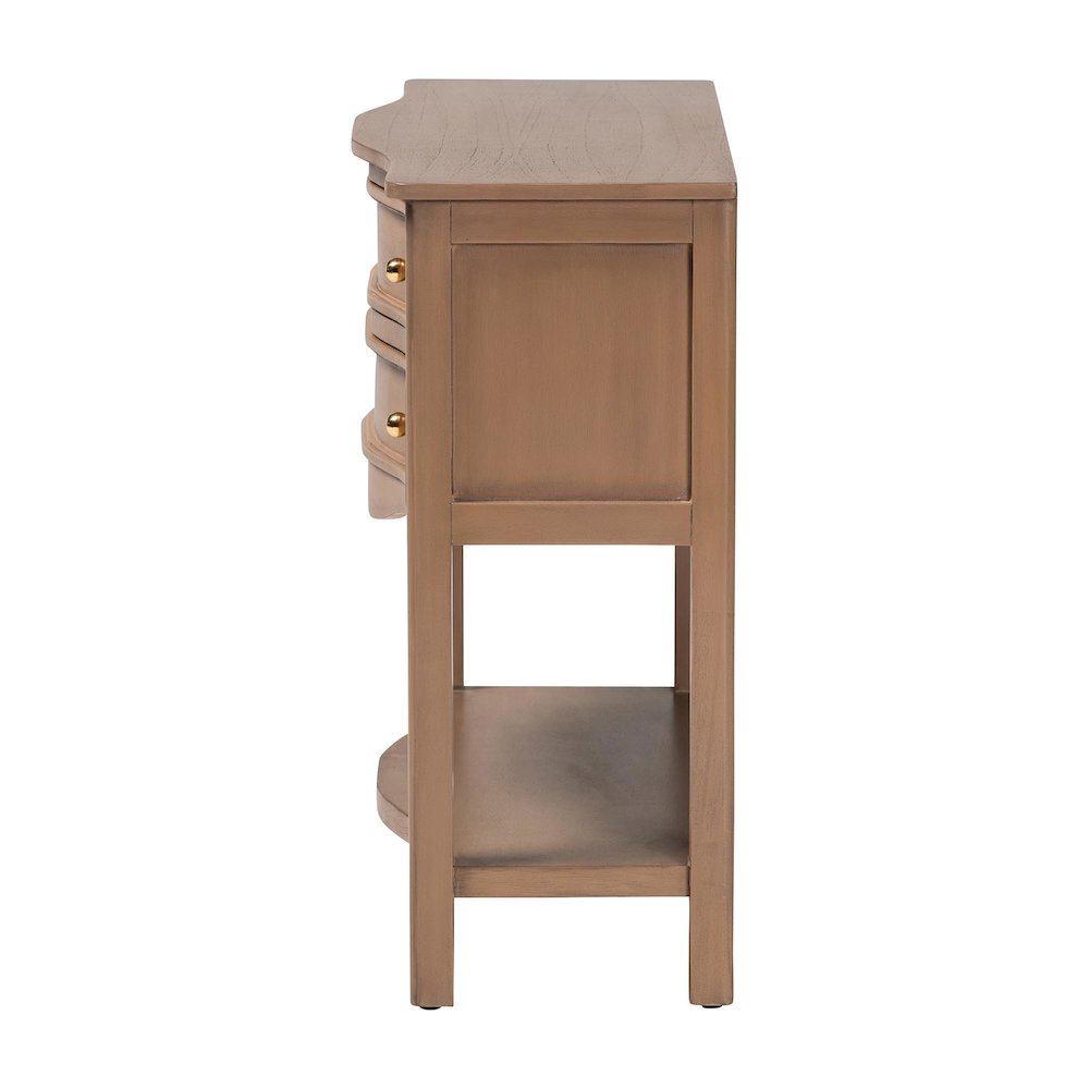 2-Drawer Entryway Table with Open Shelf and Sculpted Apron for Living Room. Picture 5