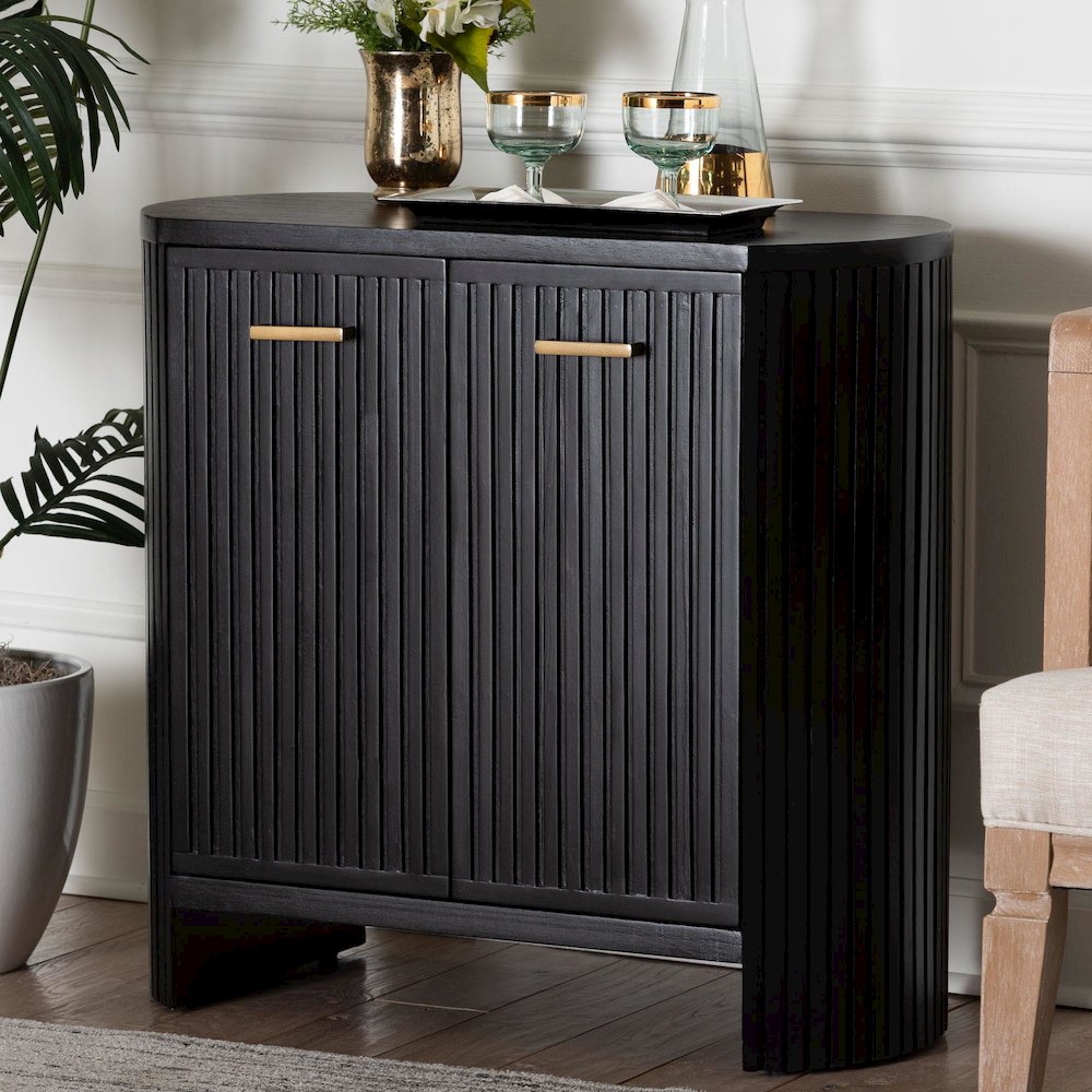 Storage Cabinet - Accent Cabinet with Vertical Slat Panels, Metal Door Pulls. Picture 2
