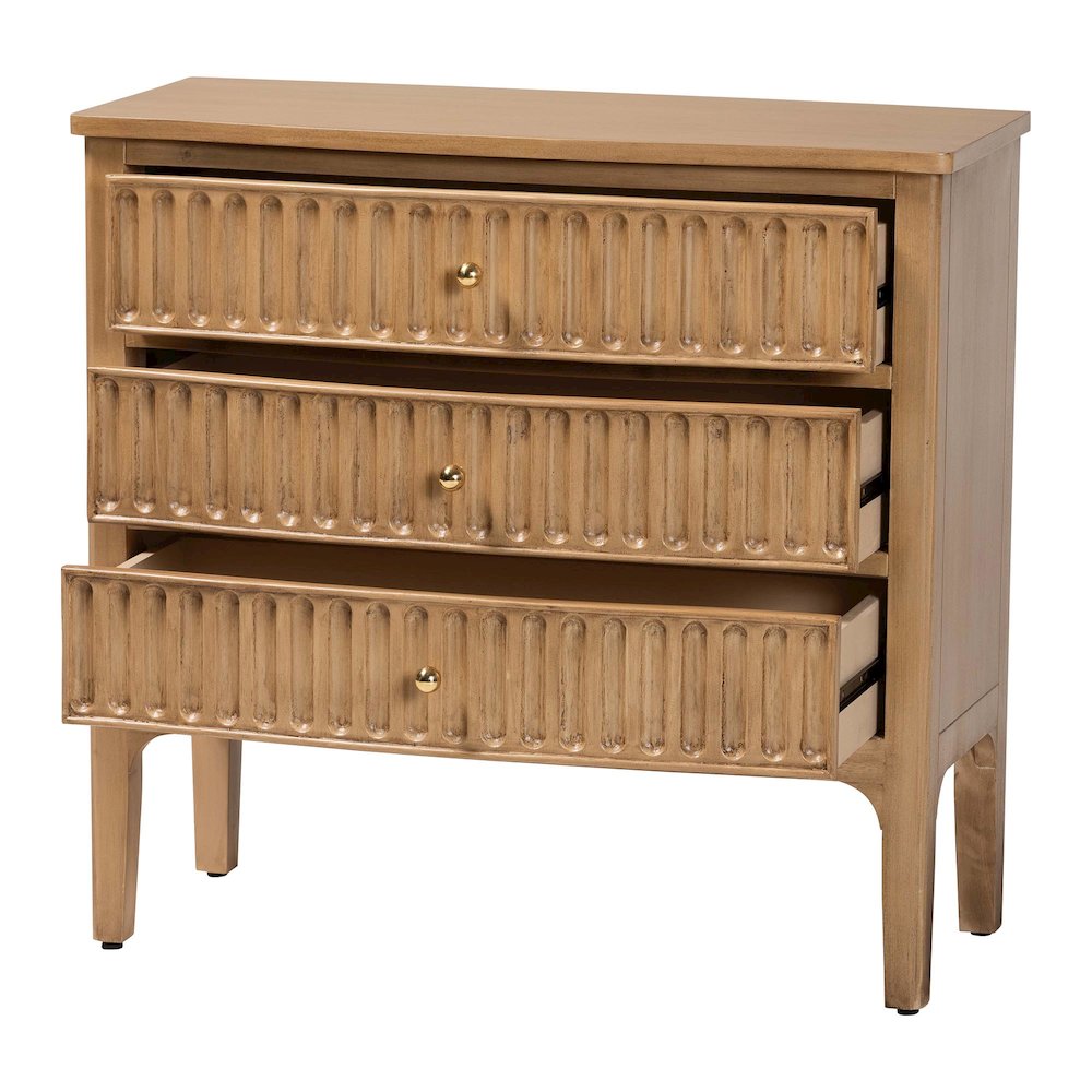 3-Drawer Storage Wood Chest with Textured Drawer Fronts and Round Knobs. Picture 3