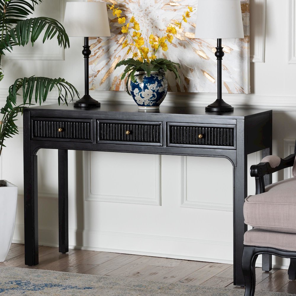 Leah Console Table - 3-Drawer Accent Table with Fluted Wood Detailing. Picture 2
