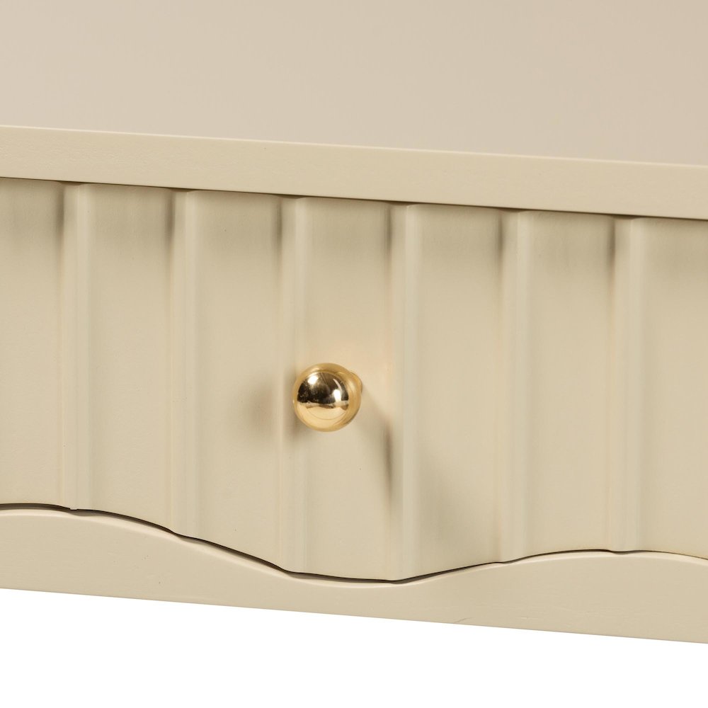 Console Table - 3-Drawer Accent Table with Fluted Wood and Scalloped Framing. Picture 7