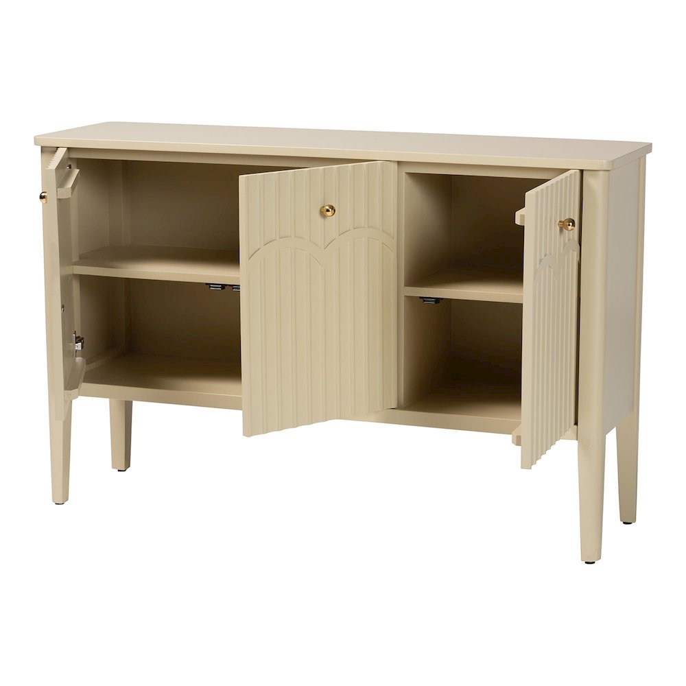 Sideboard - Modern Storage Buffet Console with Fluted Wood and Scalloped Molding. Picture 3