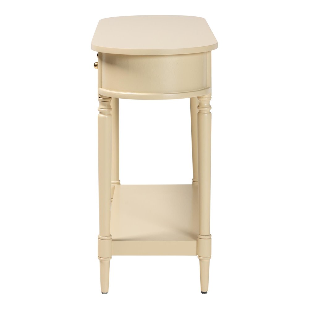 3-Drawer Accent Console Table with Scalloped Detailing and Open Shelf Storage. Picture 5