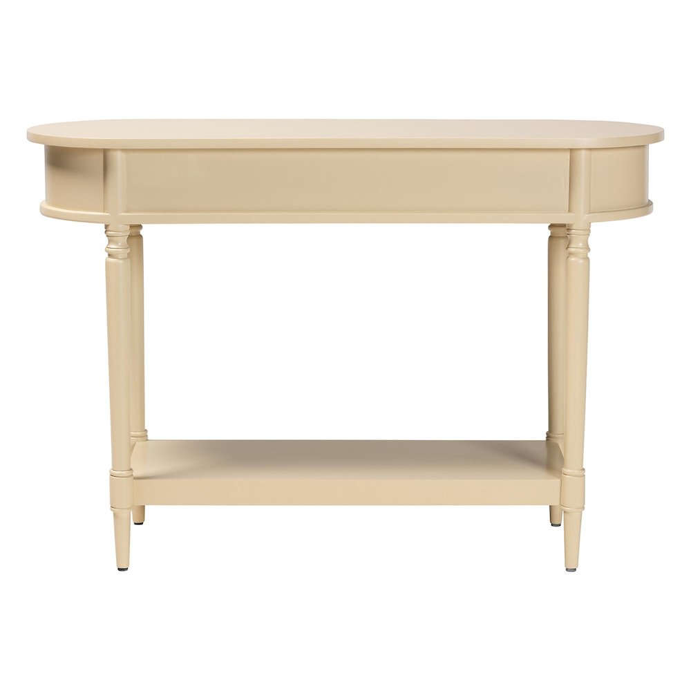 3-Drawer Accent Console Table with Scalloped Detailing and Open Shelf Storage. Picture 6