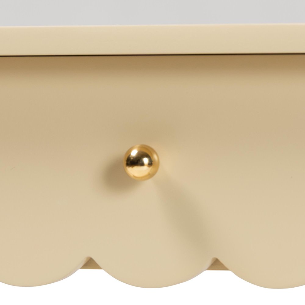 3-Drawer Accent Console Table with Scalloped Detailing and Open Shelf Storage. Picture 7
