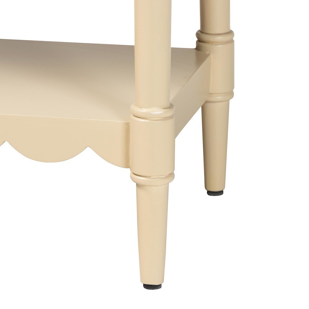 3-Drawer Accent Console Table with Scalloped Detailing and Open Shelf Storage. Picture 8