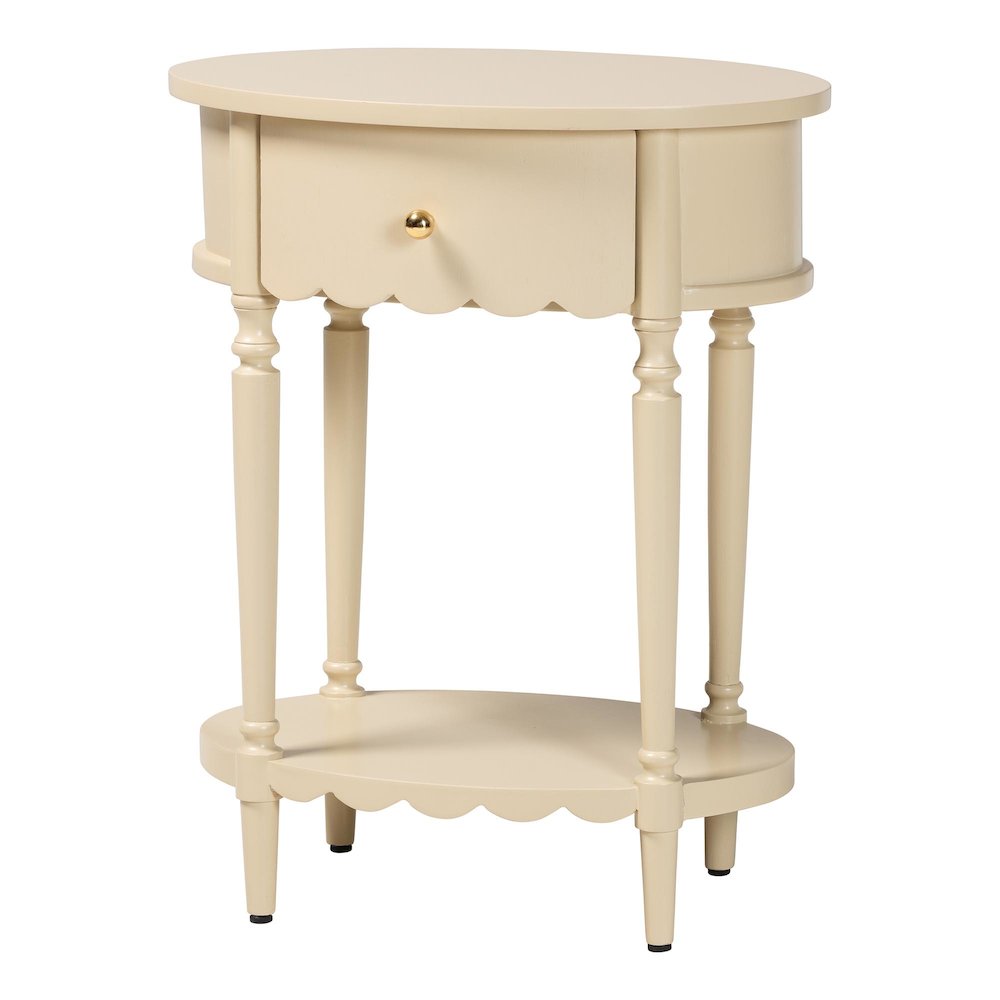 1-Drawer Accent End Table with Scalloped Detailing and Open Shelf Storage. Picture 1