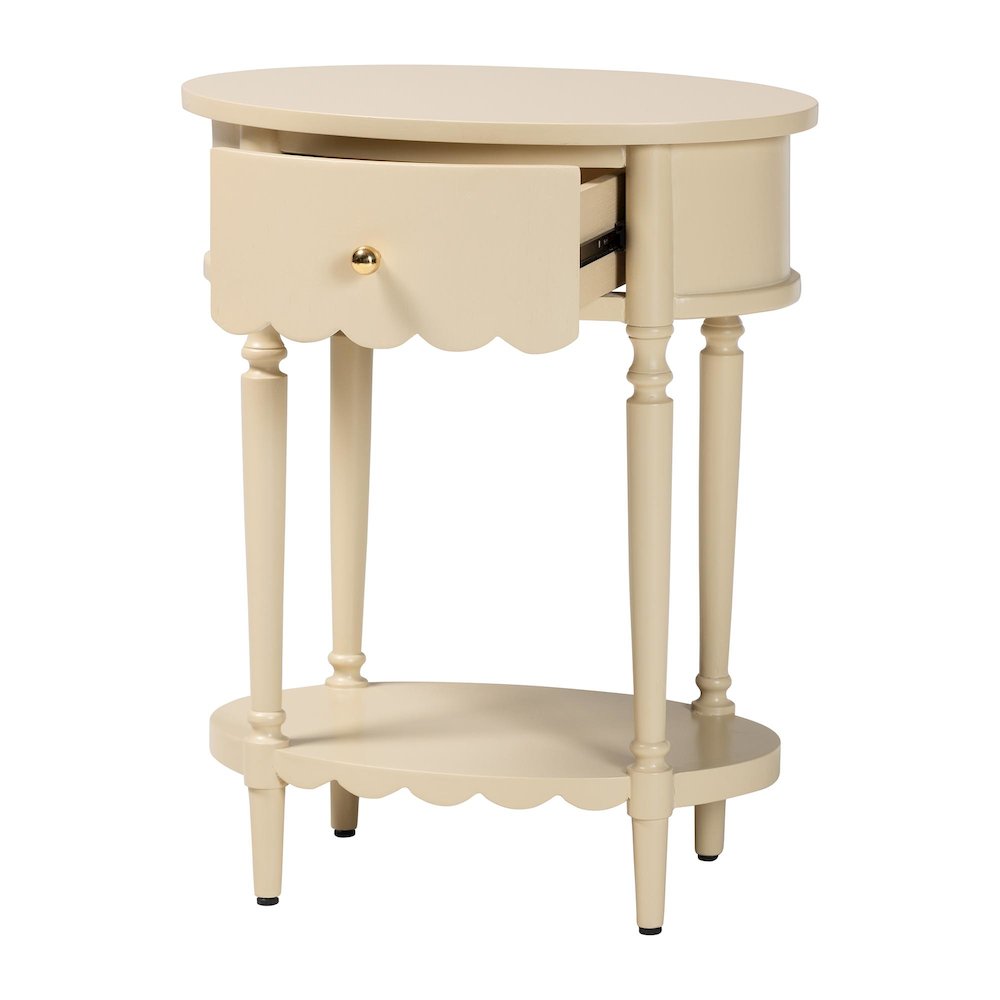 1-Drawer Accent End Table with Scalloped Detailing and Open Shelf Storage. Picture 3
