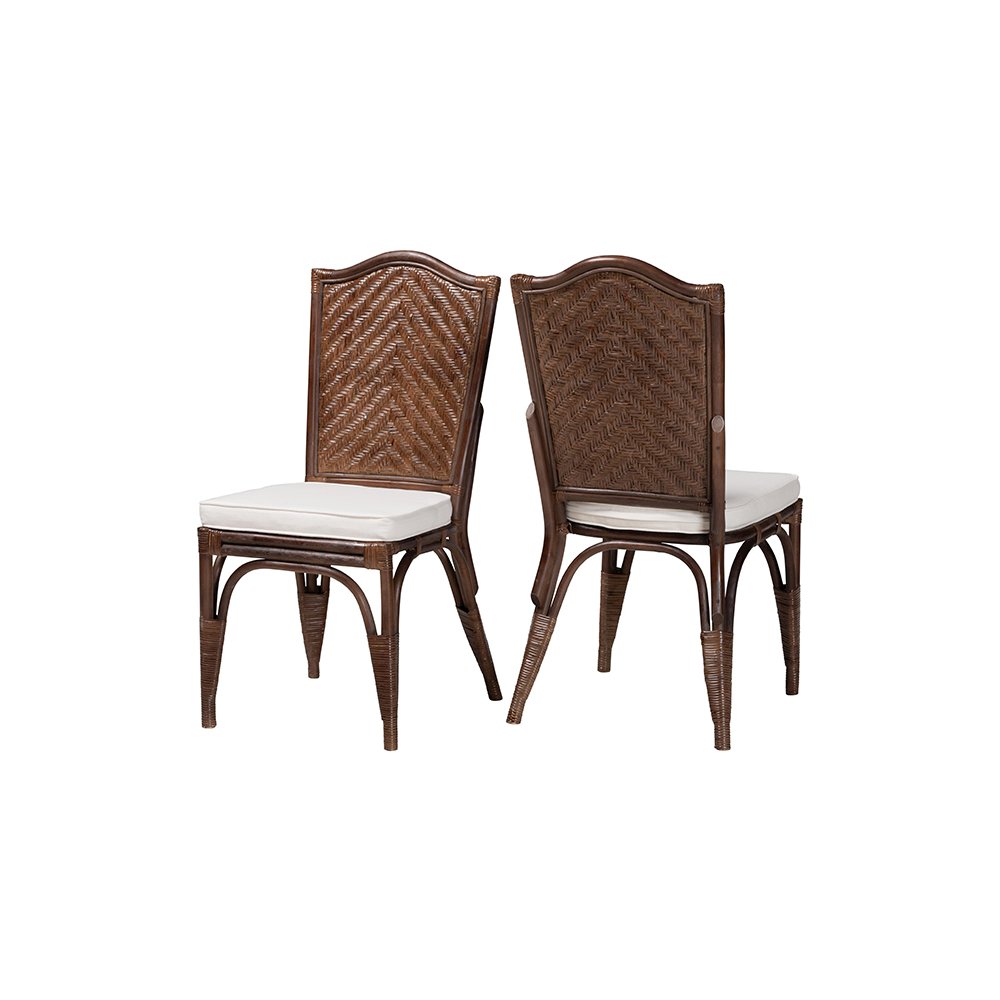Mahdis Rattan 2-Piece Dining Chair Set with Cushion, Chevron Back. Picture 1