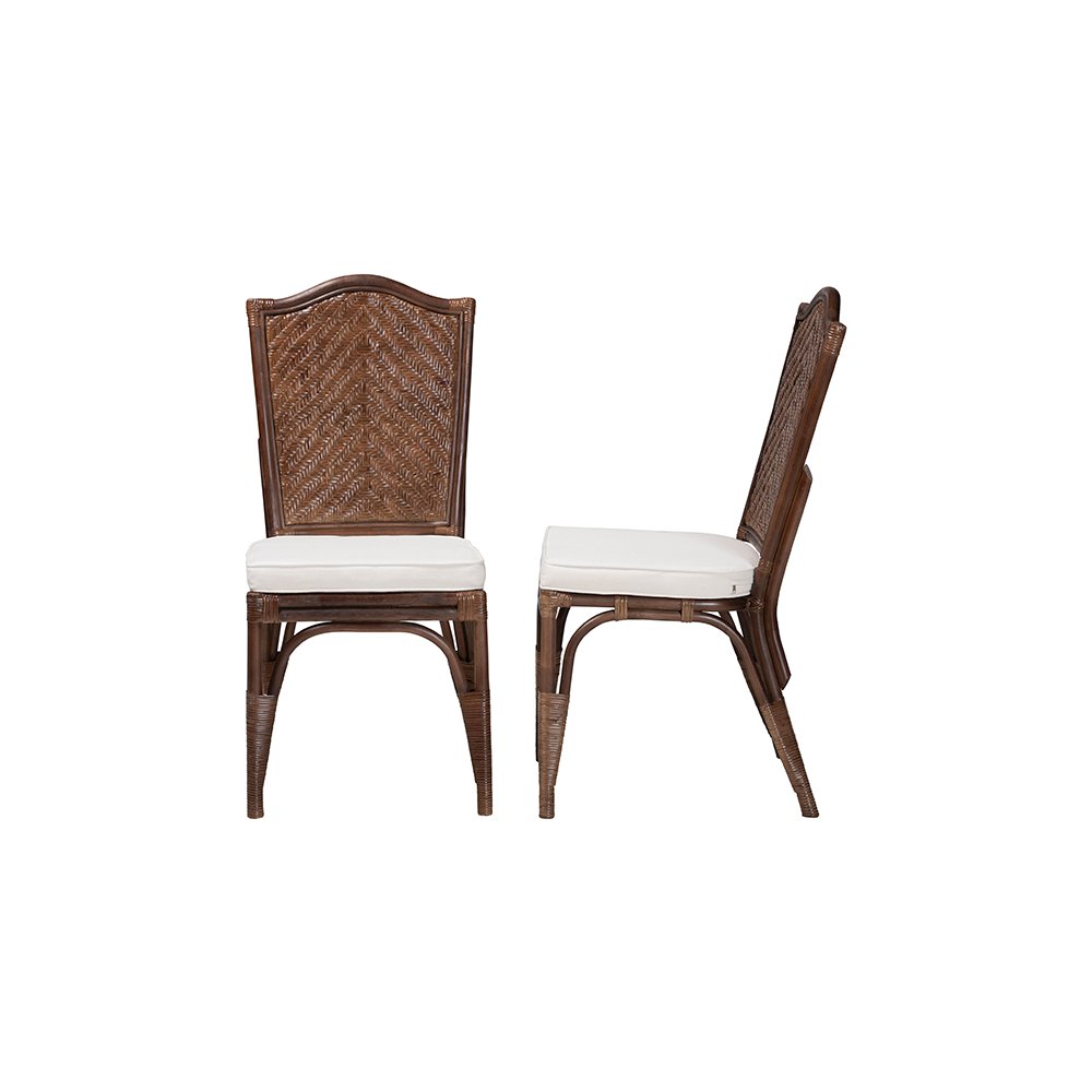 Mahdis Rattan 2-Piece Dining Chair Set with Cushion, Chevron Back. Picture 4