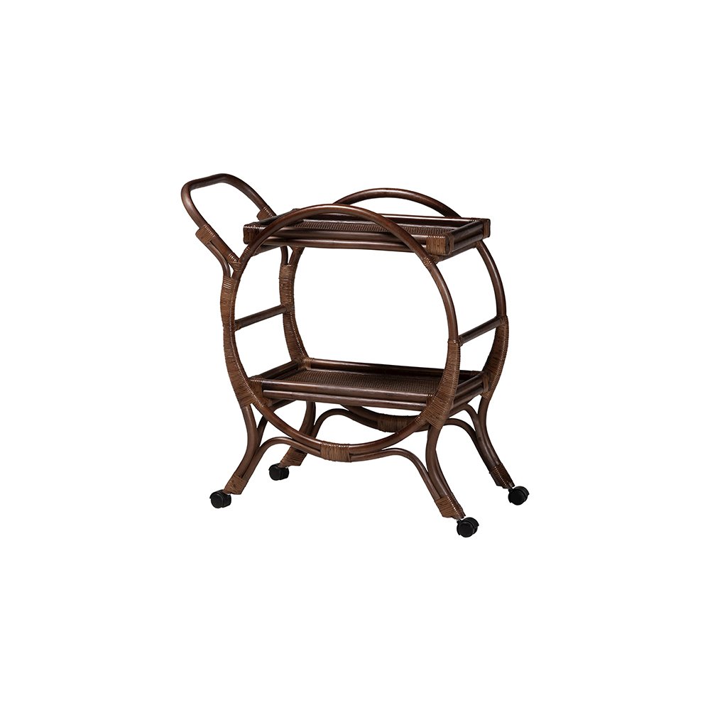 Selah Natural Rattan Kitchen Cart, Handwoven 2-Tier Mobile Serving Cart. Picture 1