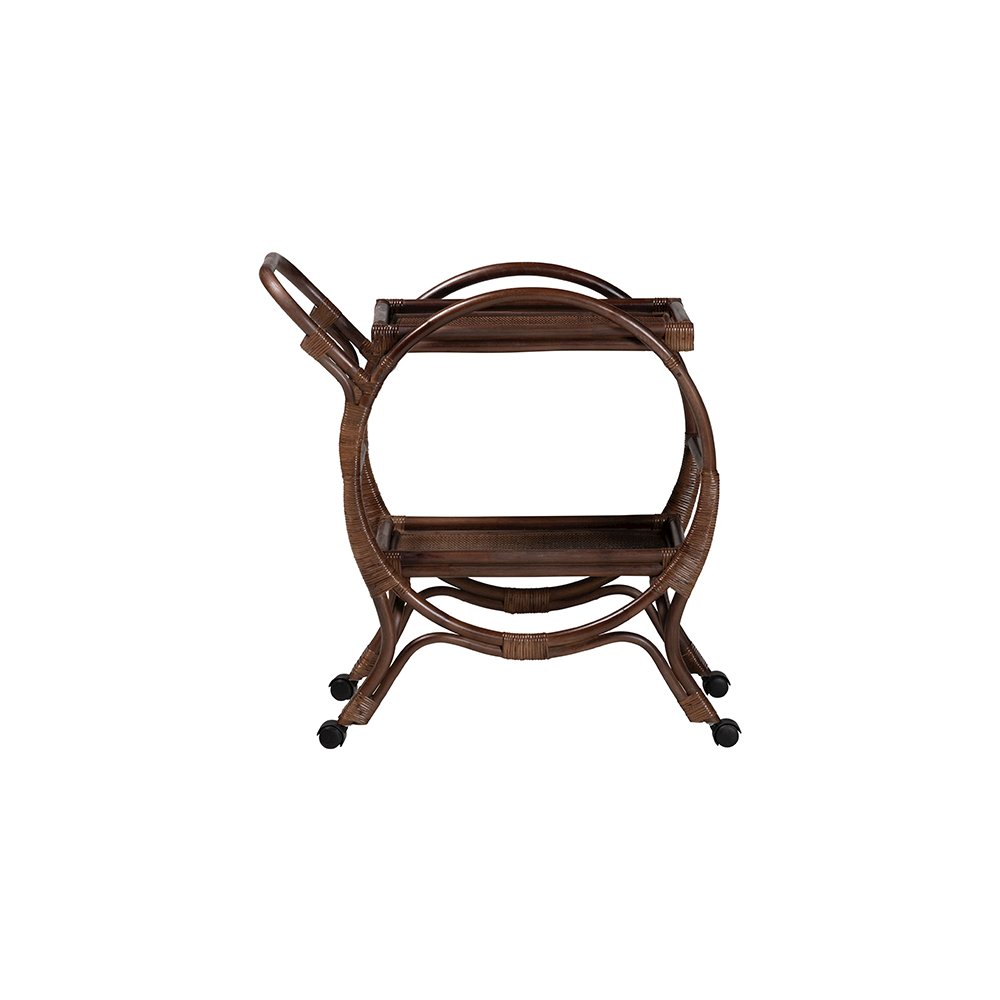 Selah Natural Rattan Kitchen Cart, Handwoven 2-Tier Mobile Serving Cart. Picture 3