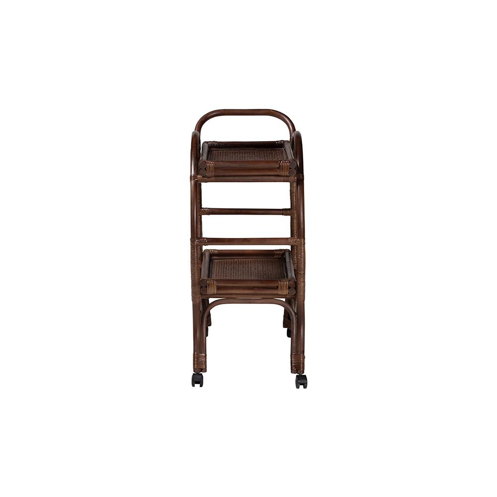 Selah Natural Rattan Kitchen Cart, Handwoven 2-Tier Mobile Serving Cart. Picture 4