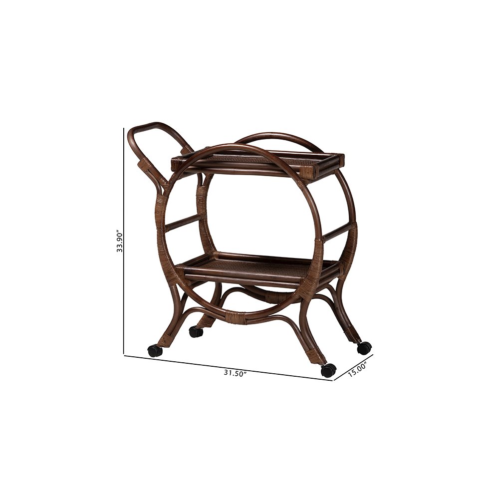 Selah Natural Rattan Kitchen Cart, Handwoven 2-Tier Mobile Serving Cart. Picture 9