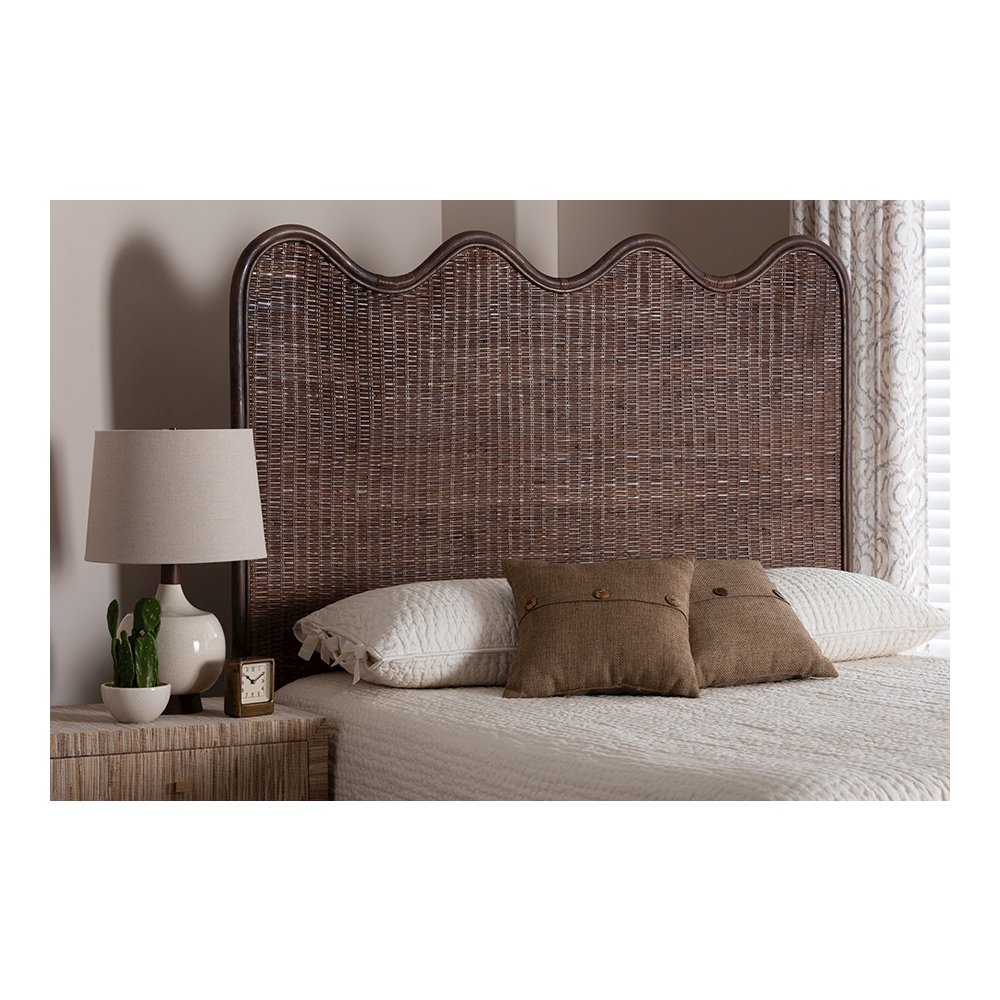 Einya Rattan Standalone Headboard with Wavy Scalloped Top, Queen. Picture 2