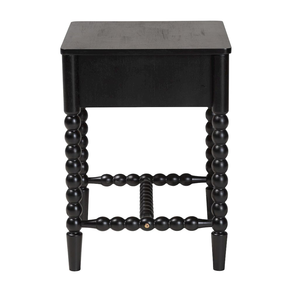 1-Drawer Bedside Table with Beaded Frame and Open Base for Bedroom, Black. Picture 5
