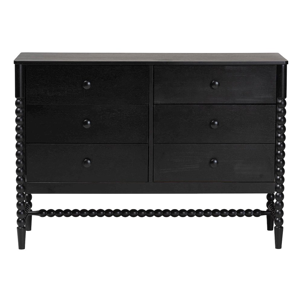 6-Drawer Storage Cabinet with Beaded Frame and Elevated Base for Bedroom, Black. Picture 5