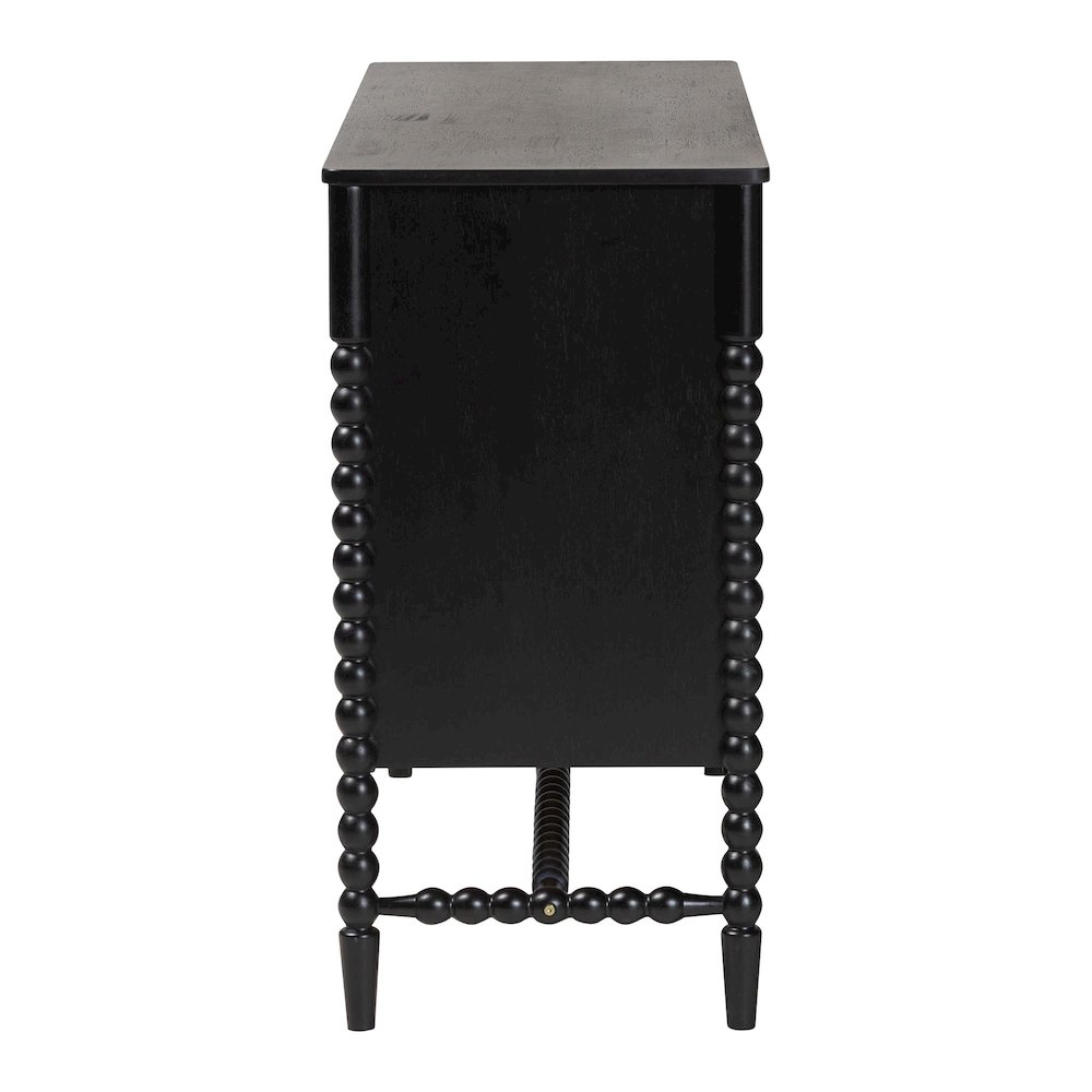 6-Drawer Storage Cabinet with Beaded Frame and Elevated Base for Bedroom, Black. Picture 6