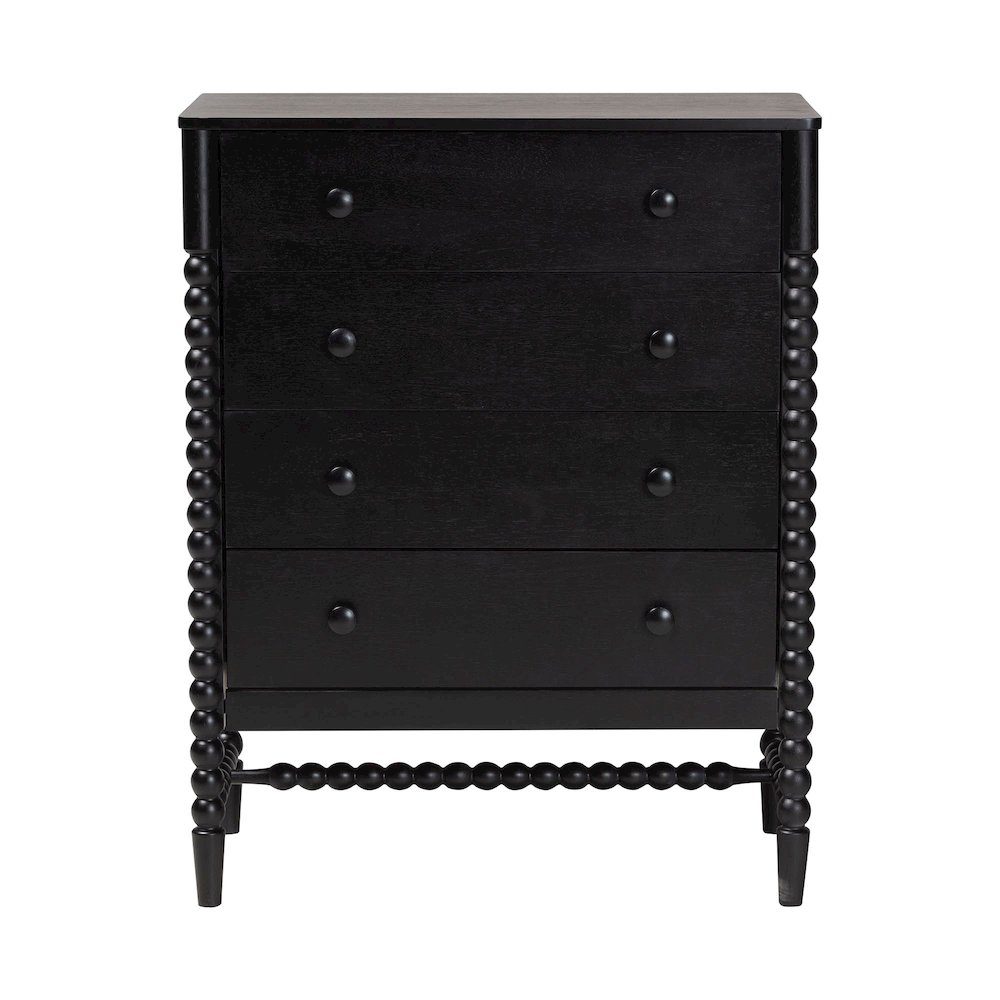 4-Drawer Storage Cabinet with Beaded Frame and Elevated Base for Bedroom, Black. Picture 5