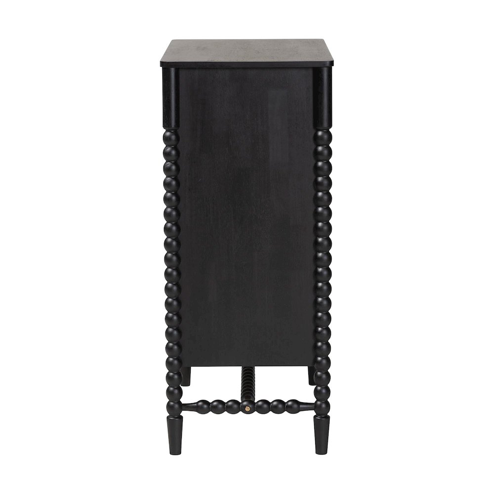 4-Drawer Storage Cabinet with Beaded Frame and Elevated Base for Bedroom, Black. Picture 6