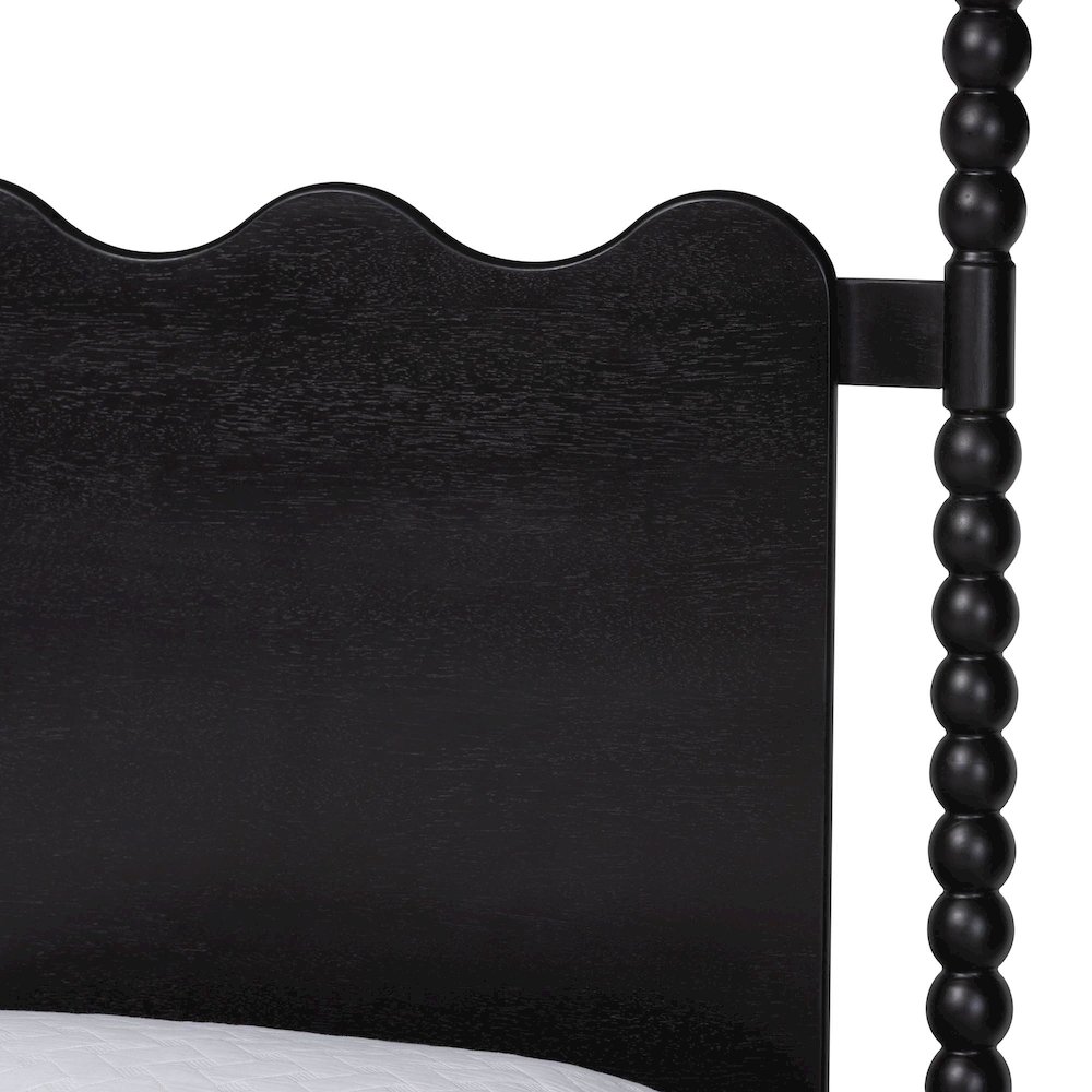 Platform Bed Frame with Scalloped Headboard and Turned Posts, Black, Queen. Picture 5