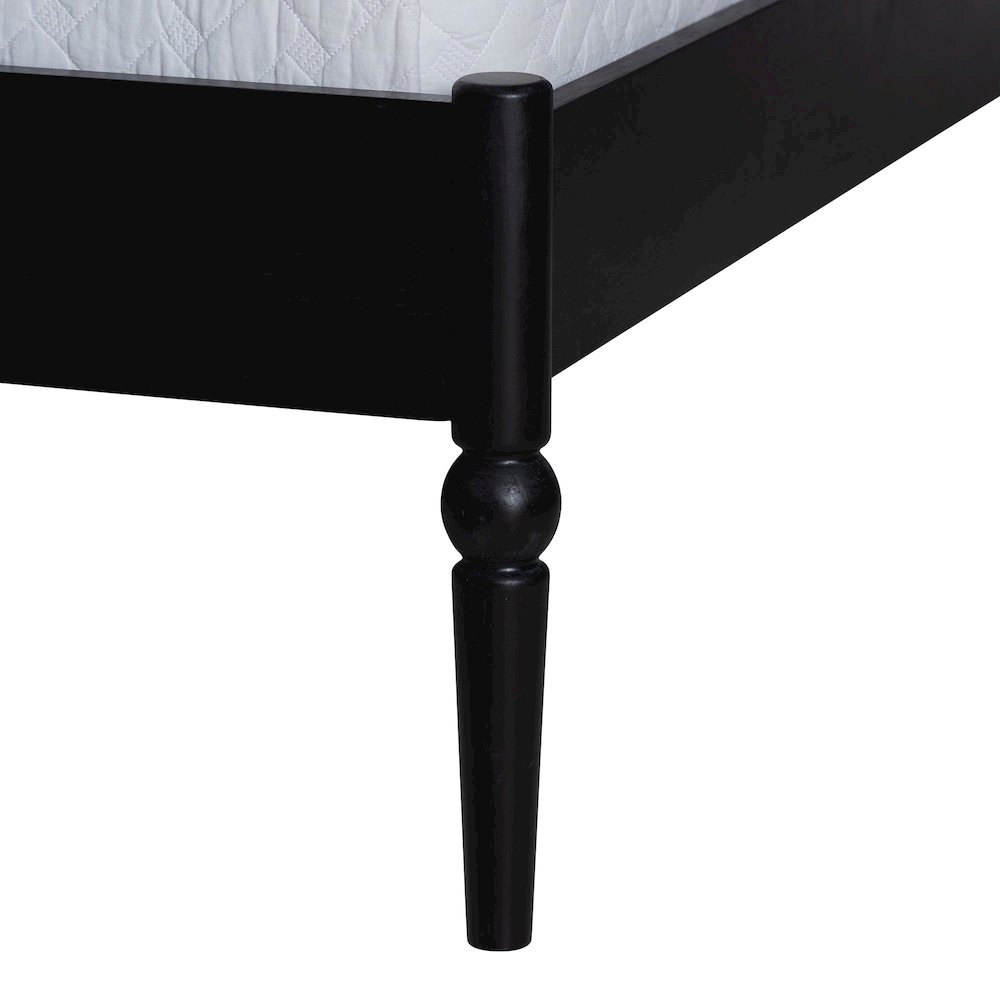 Platform Bed Frame with Scalloped Headboard and Turned Posts, Black, Queen. Picture 6