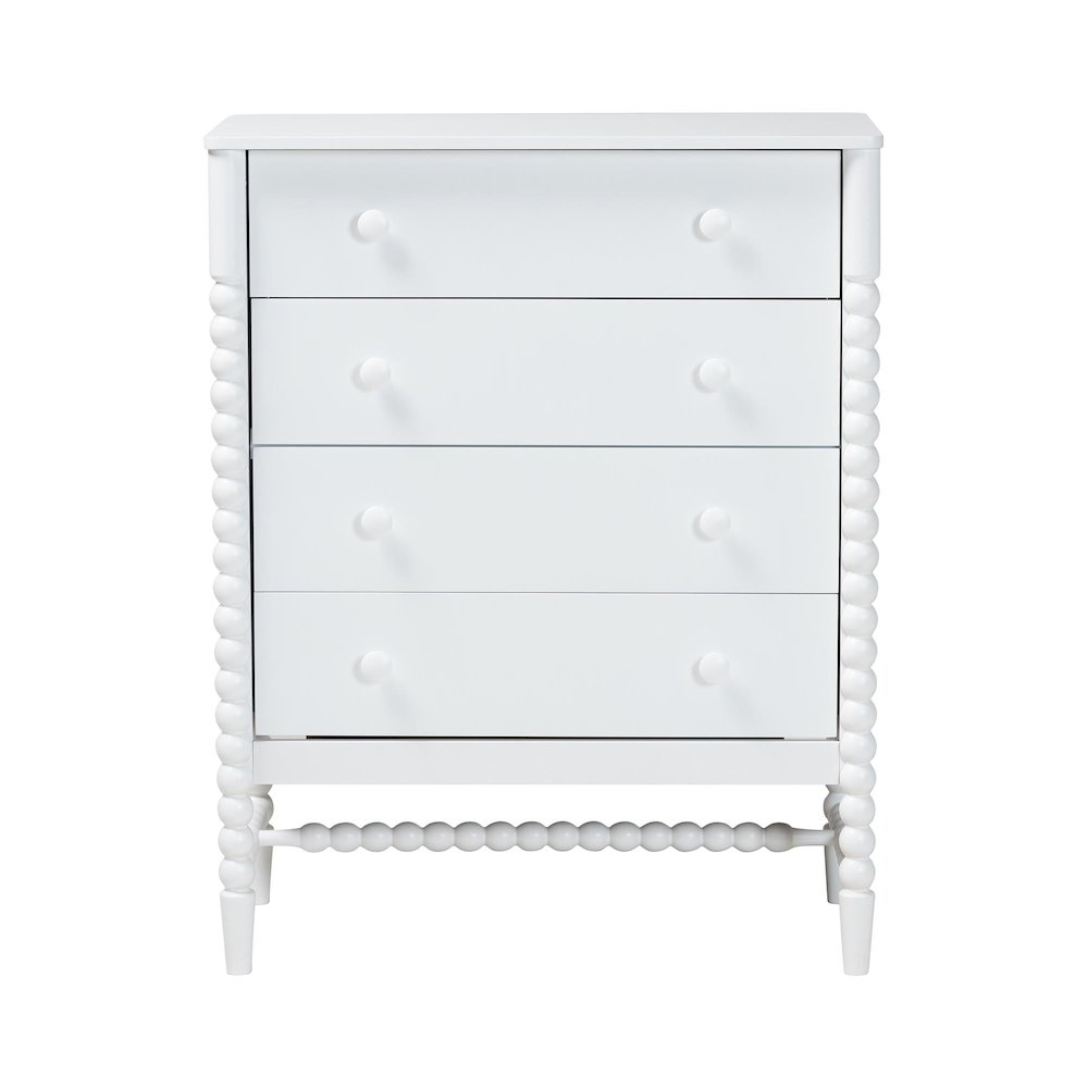 4-Drawer Storage Cabinet with Beaded Frame and Elevated Base for Bedroom, White. Picture 5