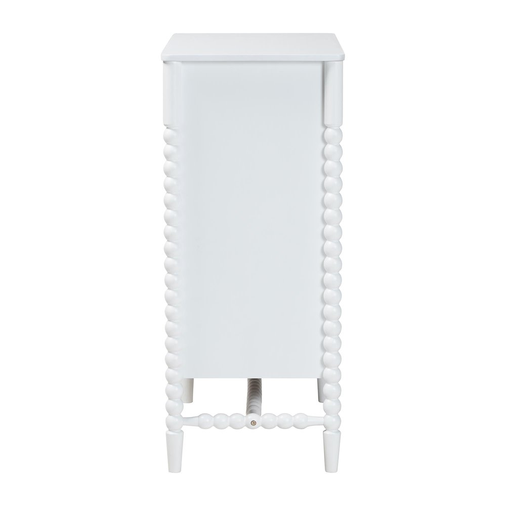4-Drawer Storage Cabinet with Beaded Frame and Elevated Base for Bedroom, White. Picture 6