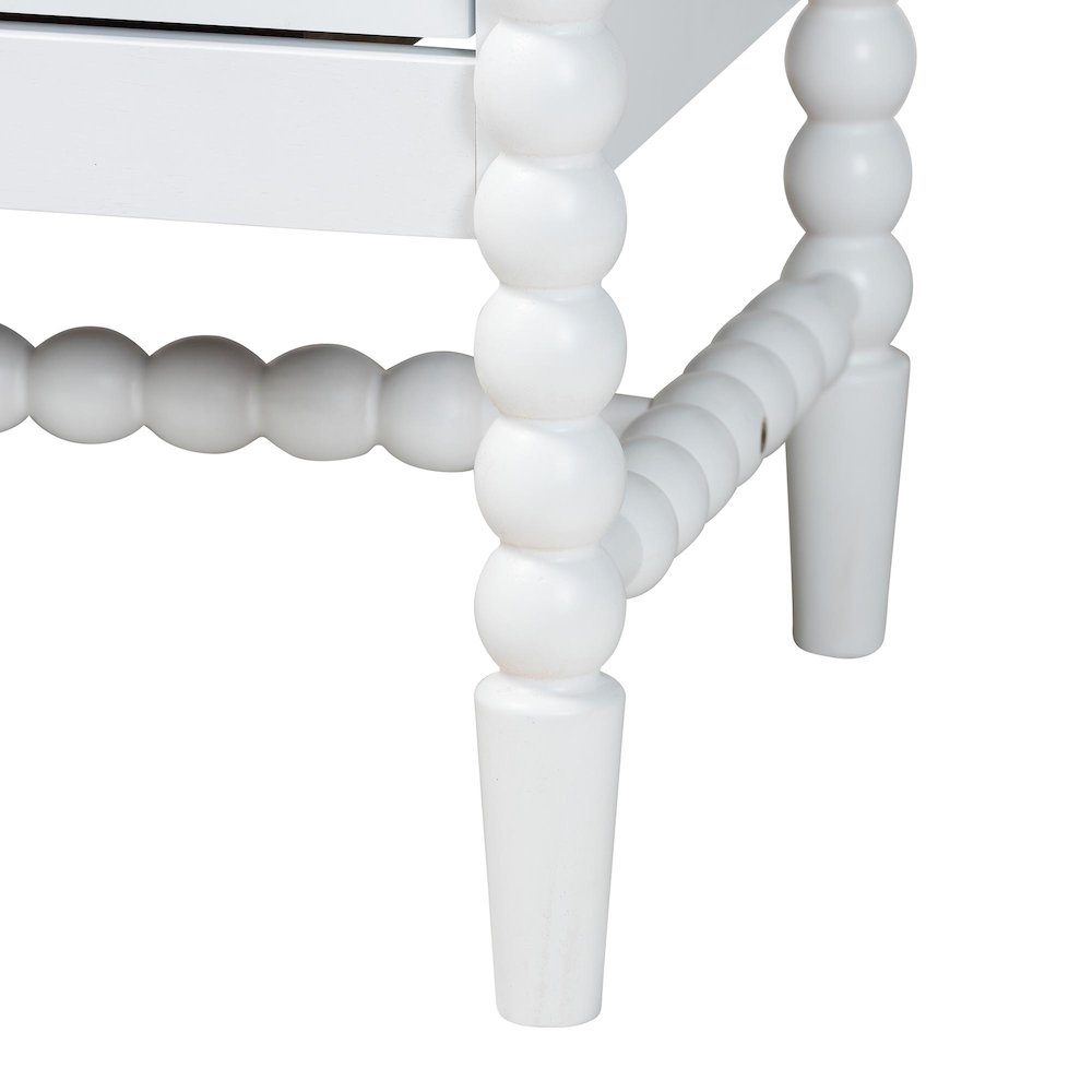4-Drawer Storage Cabinet with Beaded Frame and Elevated Base for Bedroom, White. Picture 8