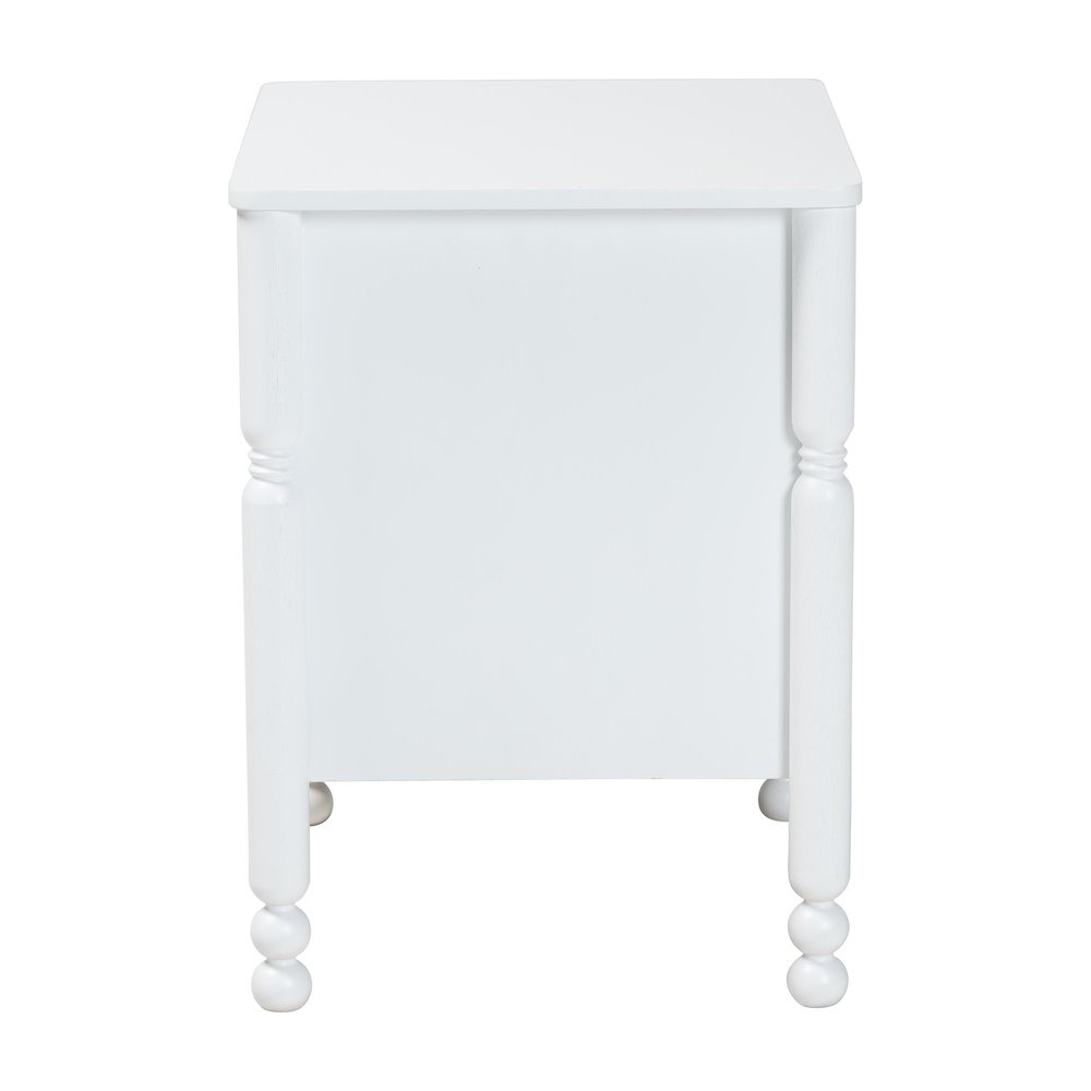 2-Drawer Bedside Table with Scalloped Apron and Turned Legs for Bedroom, White. Picture 5