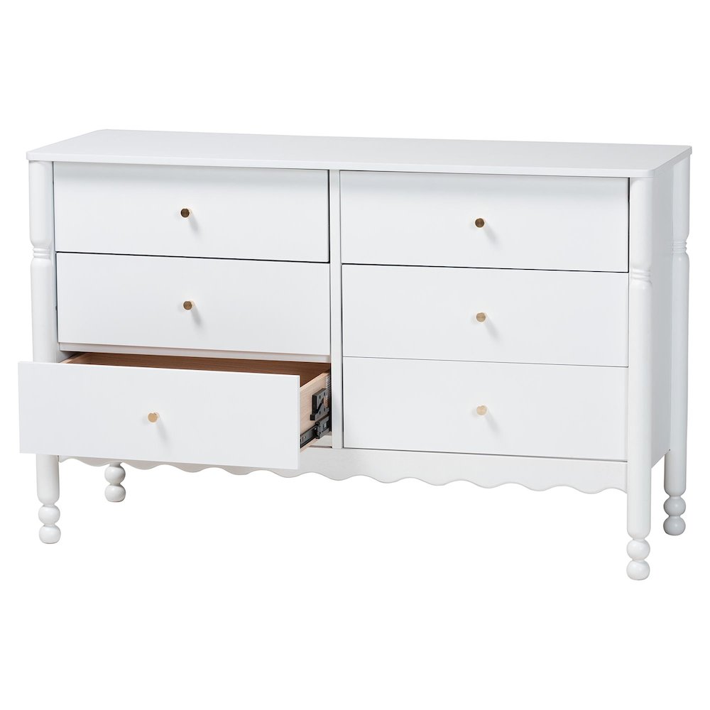 6-Drawer Storage Cabinet with Scalloped Apron and Turned Legs for Bedroom, White. Picture 3