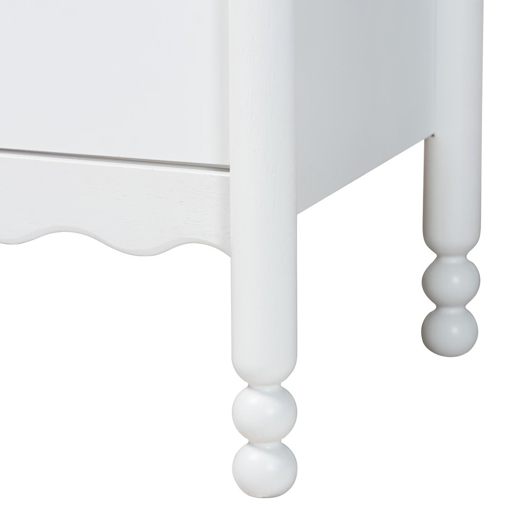 6-Drawer Storage Cabinet with Scalloped Apron and Turned Legs for Bedroom, White. Picture 8