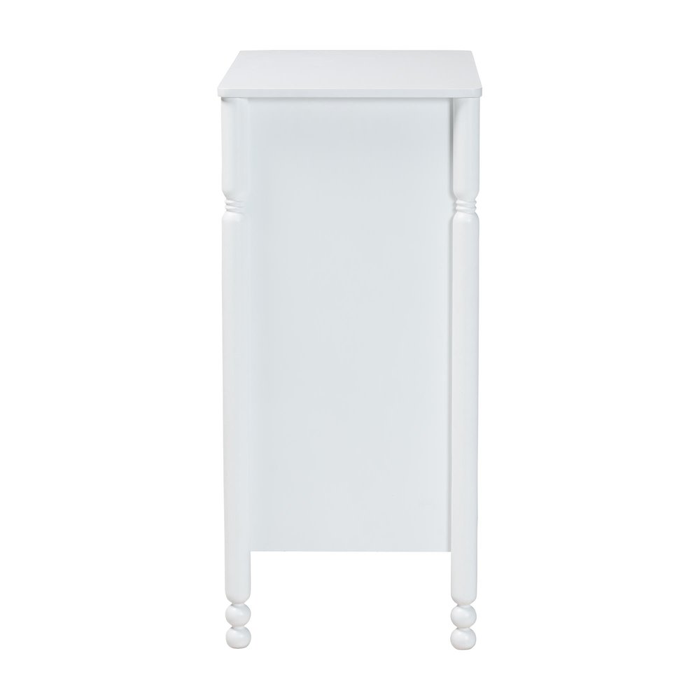 4-Drawer Storage Cabinet with Scalloped Apron and Turned Legs for Bedroom, White. Picture 6
