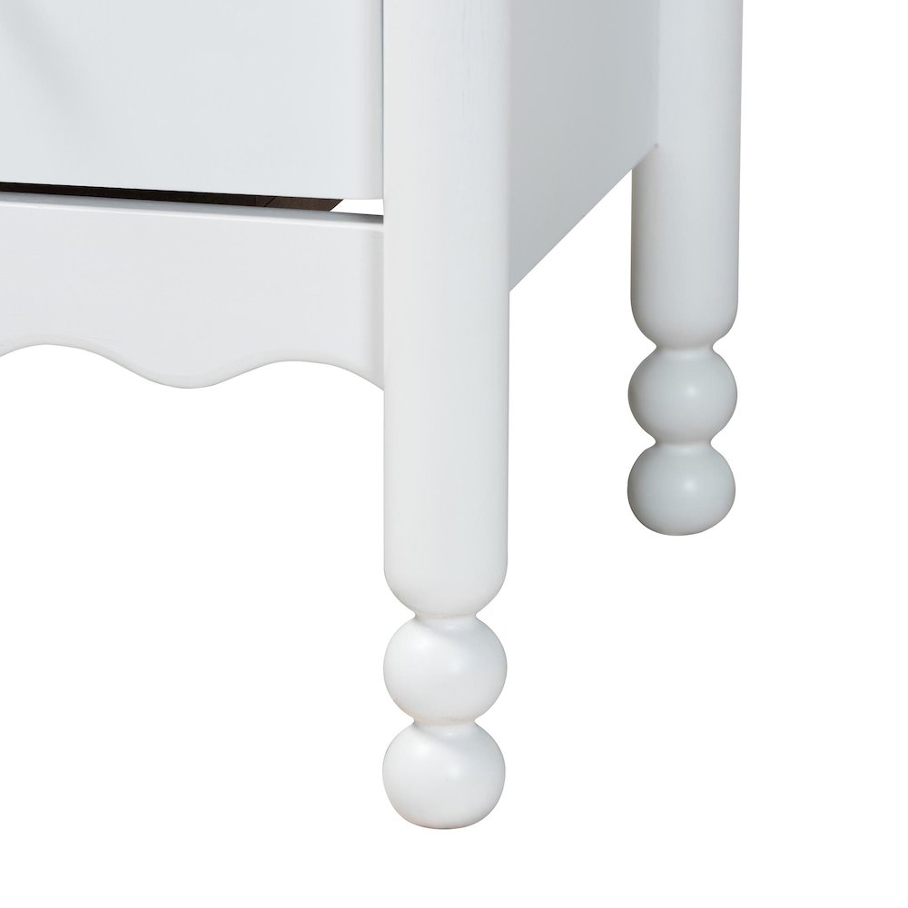 4-Drawer Storage Cabinet with Scalloped Apron and Turned Legs for Bedroom, White. Picture 8
