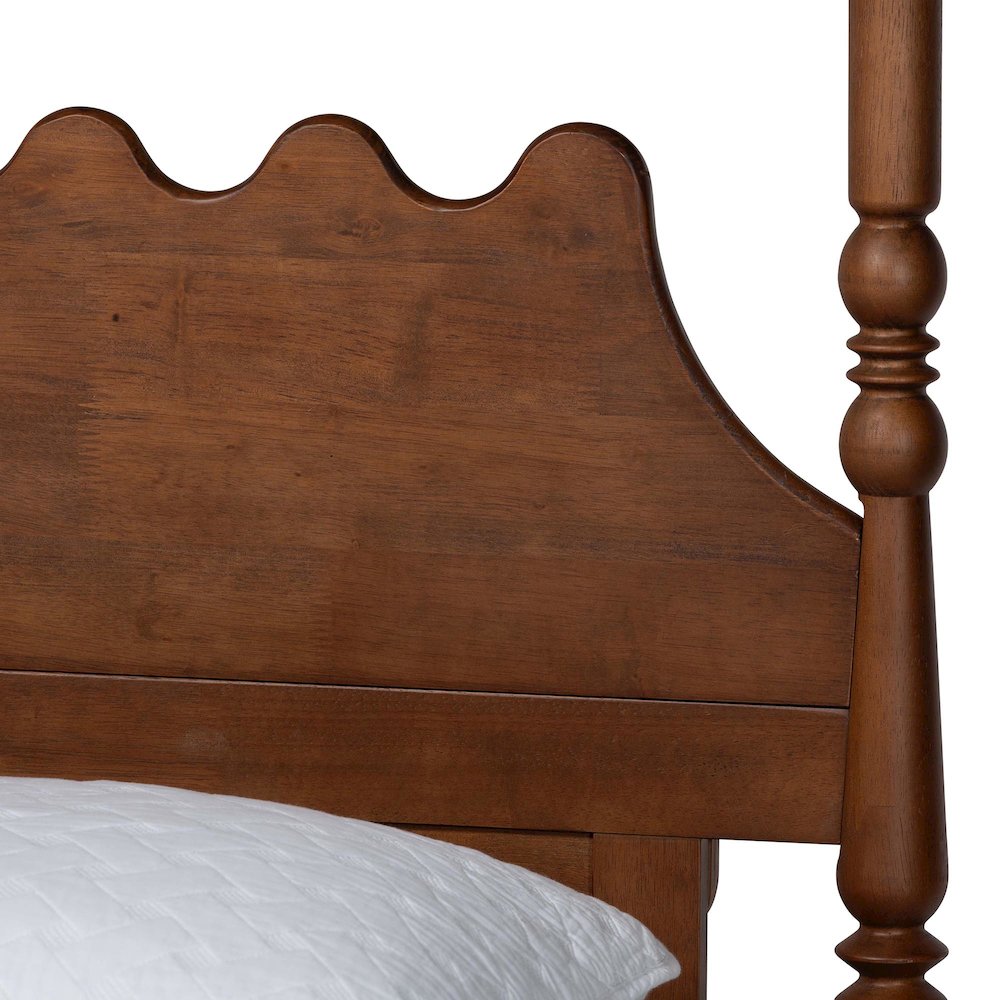 Platform Bed Frame with Scalloped Design and Turned Posts, Walnut Brown, Queen. Picture 5