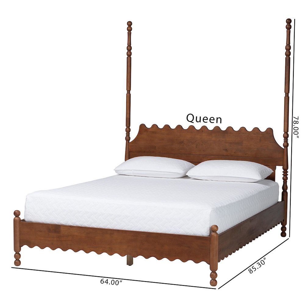Platform Bed Frame with Scalloped Design and Turned Posts, Walnut Brown, Queen. Picture 9