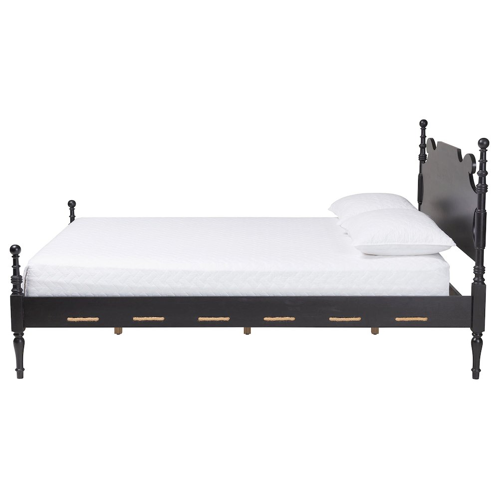 Gaetano Platform Bed Frame with Turned Posts and Panel Headboard, Black, Queen. Picture 3