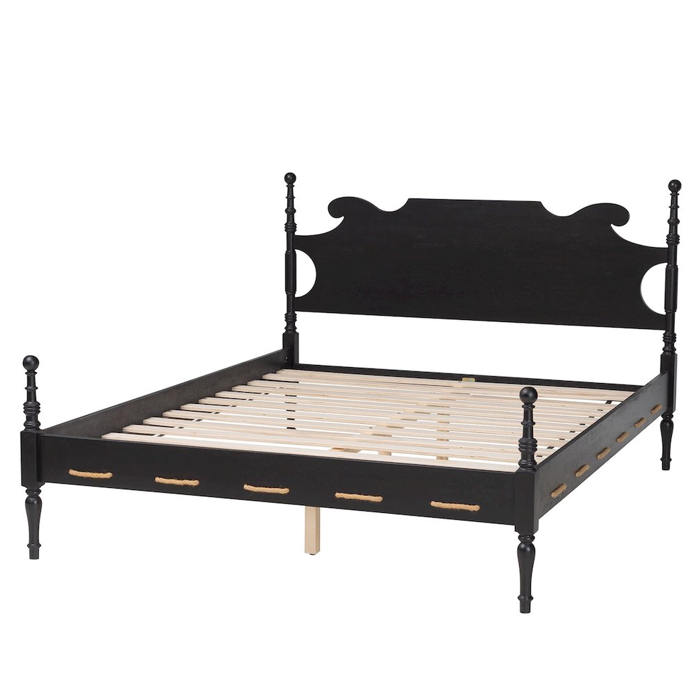 Gaetano Platform Bed Frame with Turned Posts and Panel Headboard, Black, Queen. Picture 4