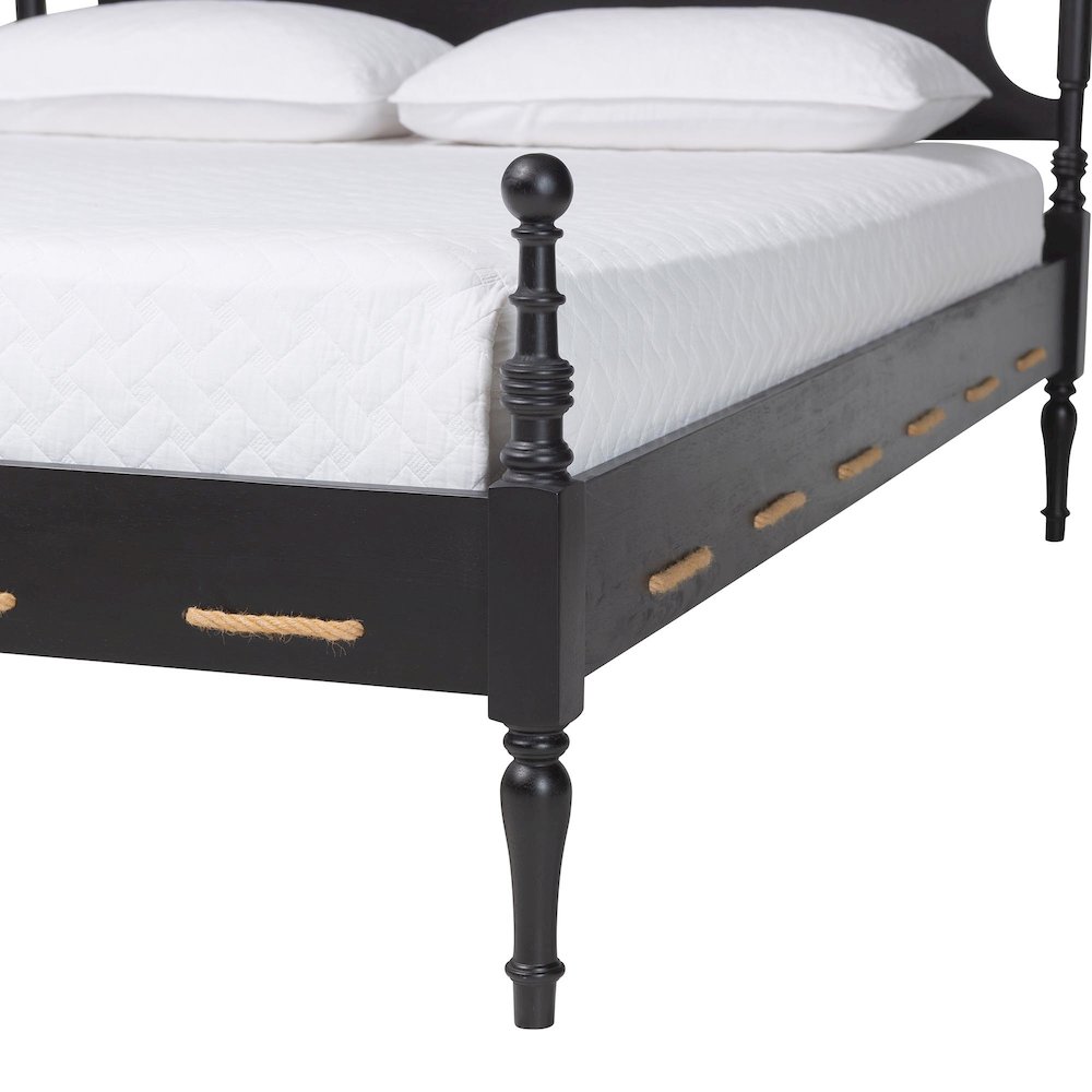 Gaetano Platform Bed Frame with Turned Posts and Panel Headboard, Black, Queen. Picture 6