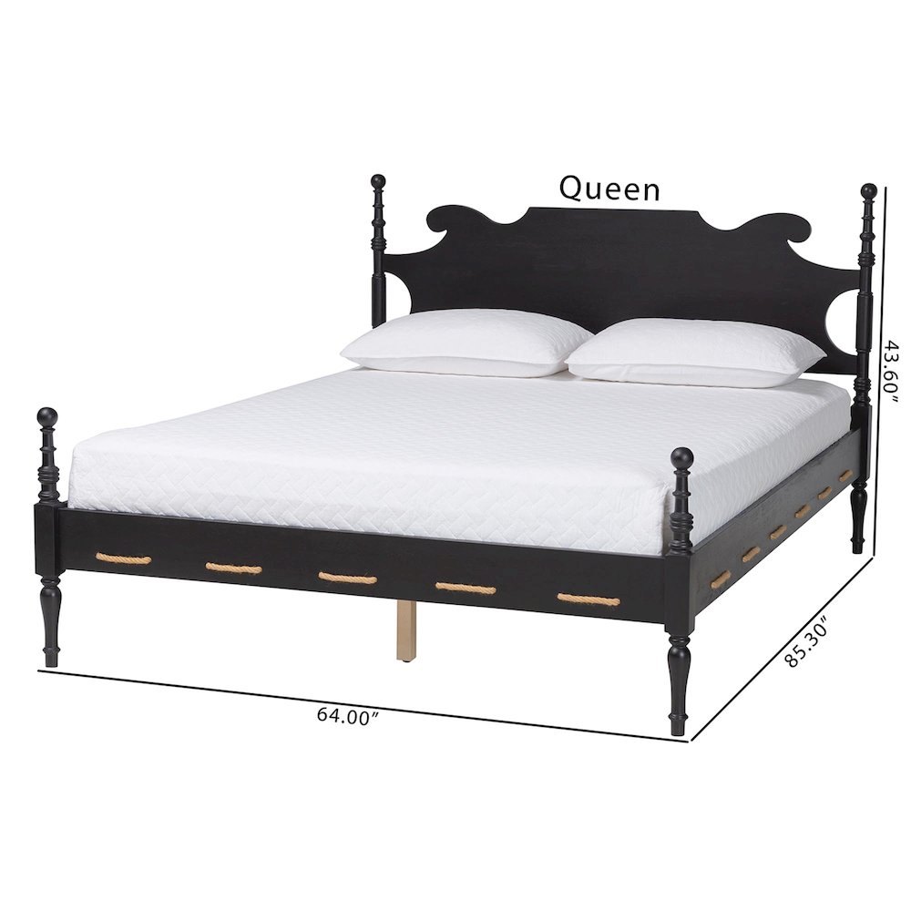 Gaetano Platform Bed Frame with Turned Posts and Panel Headboard, Black, Queen. Picture 9