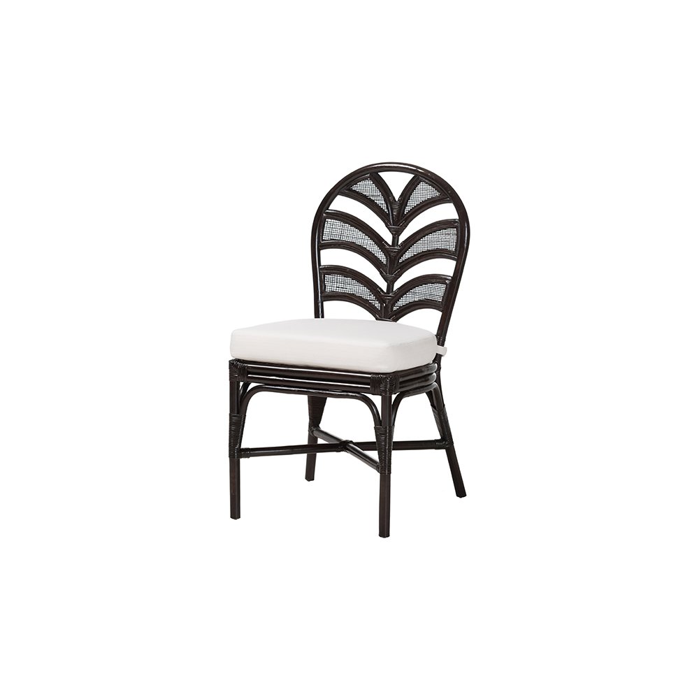 Niven Rattan Dining Chair with Banana Leaf Backrest and Cushion. Picture 1