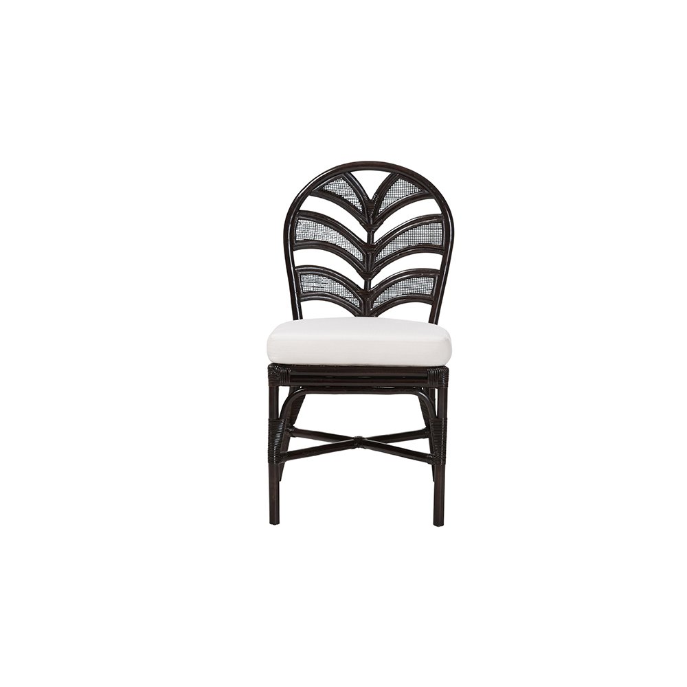 Niven Rattan Dining Chair with Banana Leaf Backrest and Cushion. Picture 3