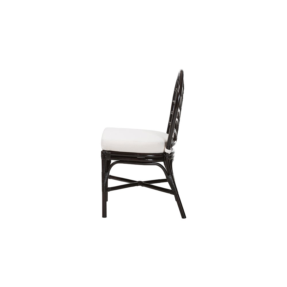 Niven Rattan Dining Chair with Banana Leaf Backrest and Cushion. Picture 4
