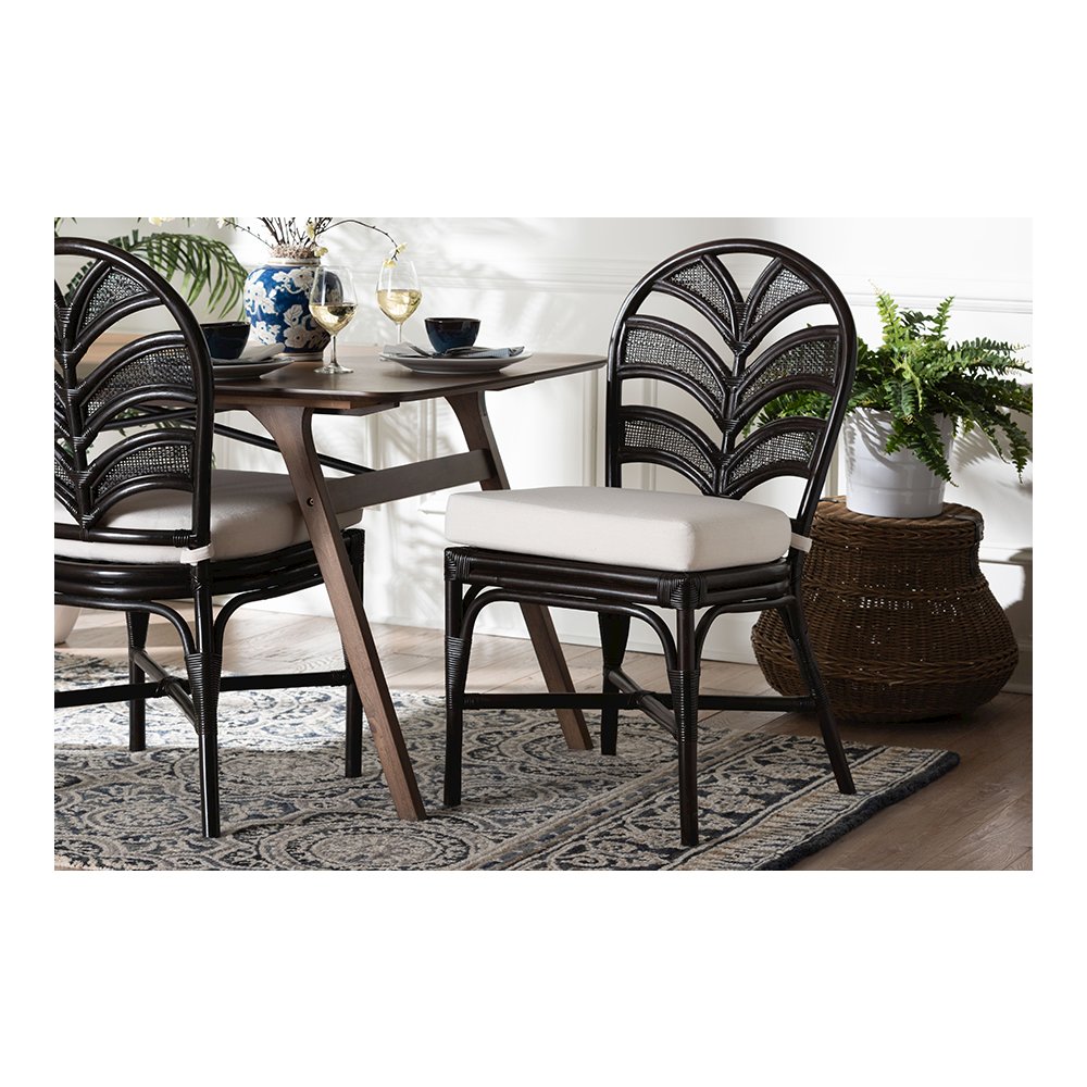 Niven Rattan Dining Chair with Banana Leaf Backrest and Cushion. Picture 2